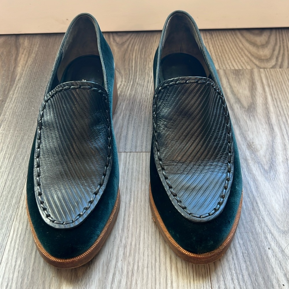 3.1 Phillip Lim size 37 or size 7. Black leather trim and dark bluish green.